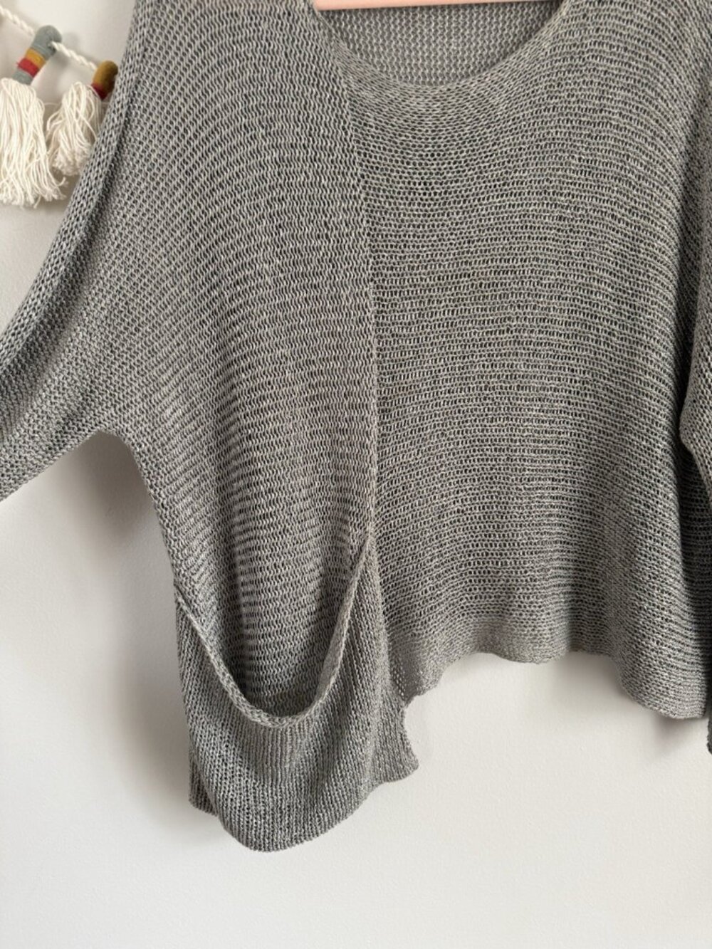 Alembika Open Knit Asymmetrical Grey Slouchy Oversized Lagenlook Coastal Top S - Picture 4 of 9